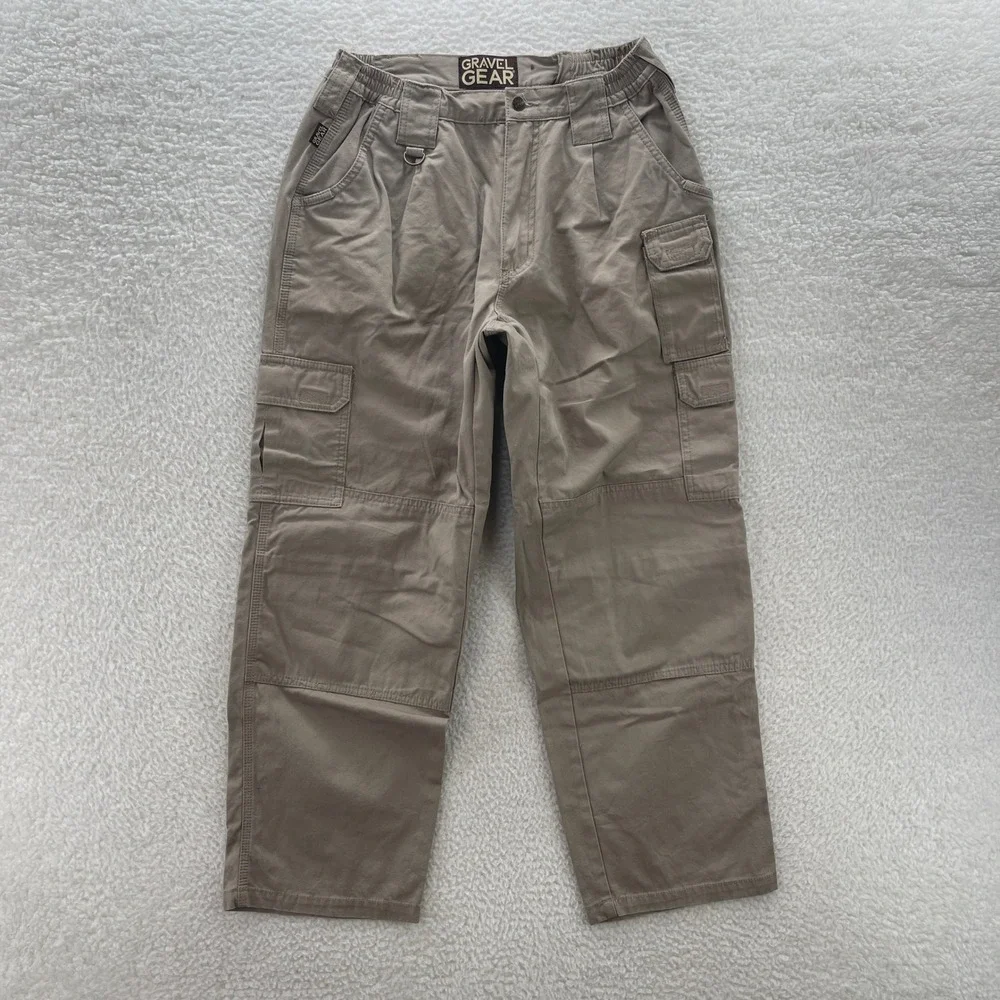 Gravel Gear Pants Mens 34x30 Beige Canvas Cargo Relaxed Fit Workwear Utility